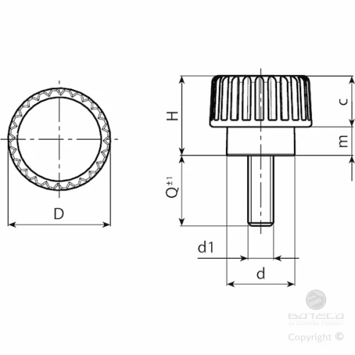 BOUTON MOLETE EPAULE FILETE REF H759-15M03X24