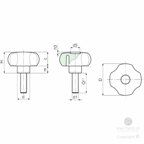BOUTON 4 LOBES FILETE REF G732-20M05X16