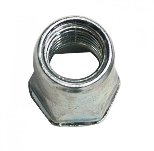Dado a crimpare, testa esagonale ridotta, M8, liscio, foro passante, spessore da crimpare da 0,5 a 3 mm, acciaio zincato bianco