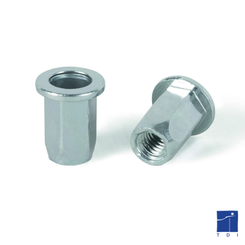 Dado a crimpare, testa esagonale ridotta, da semplice a M6, spessore da crimpare da 1 a 3,5 mm, acciaio zincato bianco