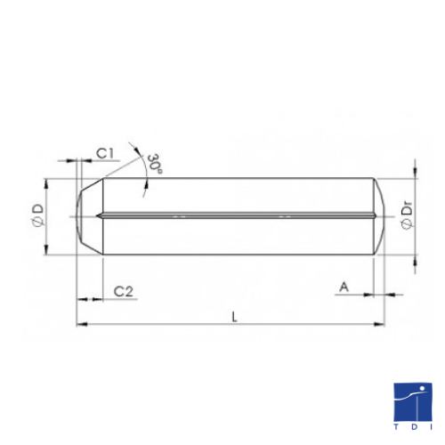 Perno scanalato con scanalatura costante su tutta la lunghezza ISO 8739 3 mm X 12 mm acciaio S250