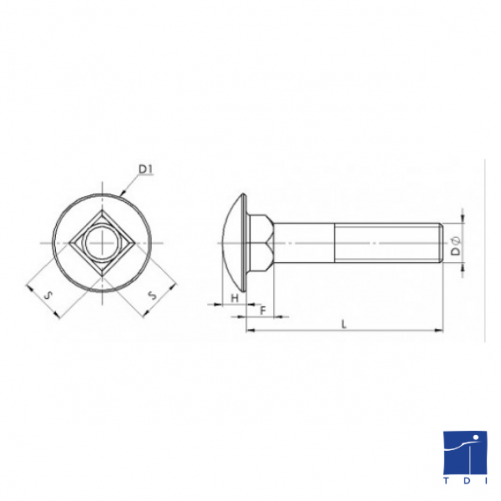 Viti a testa quadrata DIN 603 M8 X 1,25 X 100 mm Acciaio inox A2