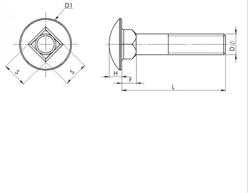 ISO 8677 M10 X 1,50 X 60 mm vite a testa tonda con collo quadrato, acciaio inox A4