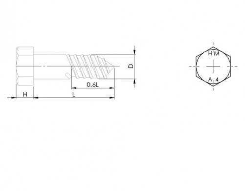 Viti per legno a testa esagonale DIN 571 M8 X 65 mm Acciaio inox A4