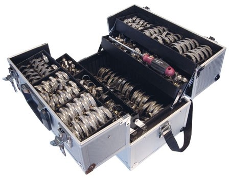 Set di morsetti multidimensionali per bande in acciaio inox AISI 430 da 9 mm e 12 mm