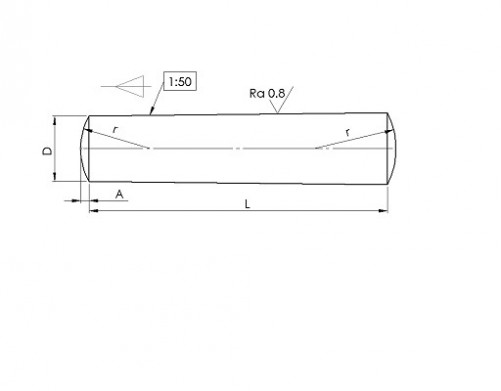 Perno di posizione conico, rettificato, acciaio temprato DIN 1A 3mm X 50mm