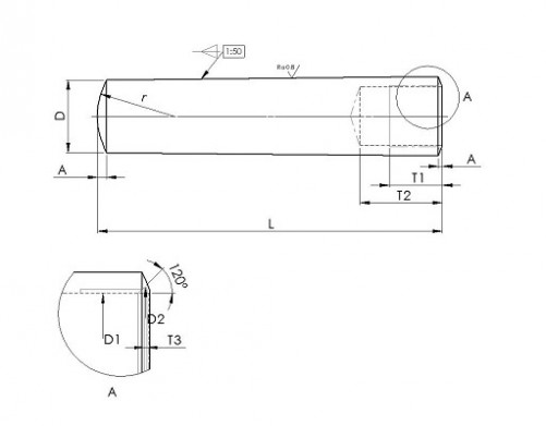 Perno di posizionamento conico rettificato e temprato con foro filettato DIN 7978A 10mm X 36mm acciaio