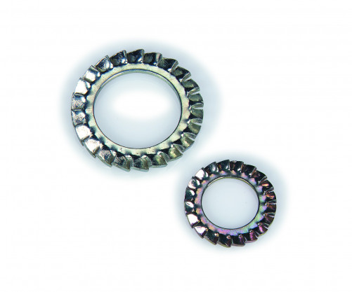 Rondella con denti esterni sovrapposti «&nbsp;forma piatta&nbsp;» NFE 27624 10 mm acciaio XC60 zincato bianco