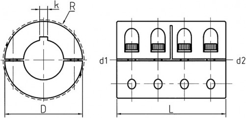Giunto sdoppiato rigido 40x40x77x108 in acciaio inox