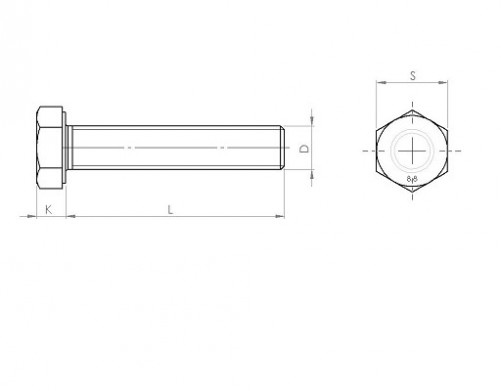 Vite a testa esagonale interamente filettata DIN 933 M14 X 2.00 X 25mm cl.8.8 zincata ecotri