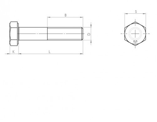 Vite a testa esagonale interamente filettata DIN 961 M12 X 1,50 X 25mm cl.8.8