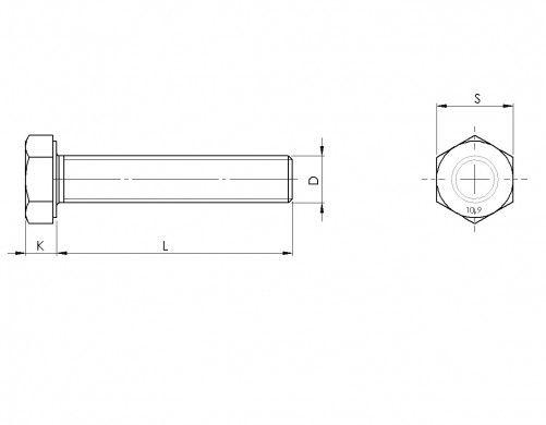 Vite a testa esagonale completamente filettata DIN 961 M12 X 1,25 X 25mm cl.10.9